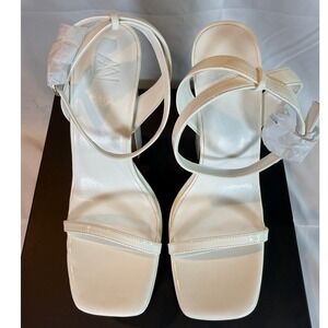 AW by Aminah Tina White Patent Square Toe Platform Block Heel Sandals Womens 9